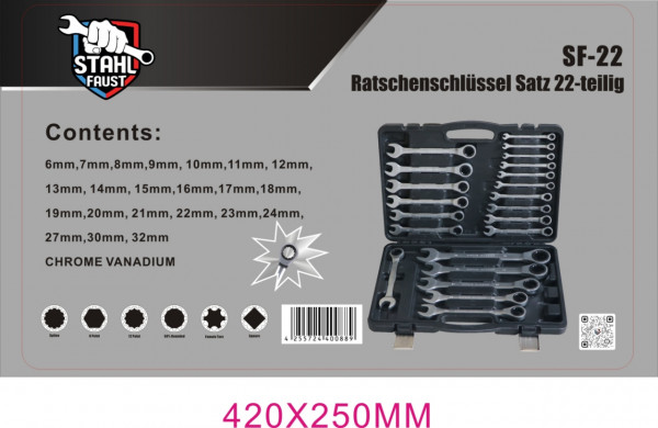 Ratschenschlüssel Ringmaul Ratschen Schlüssel Satz 6-32mm 22-tlg.