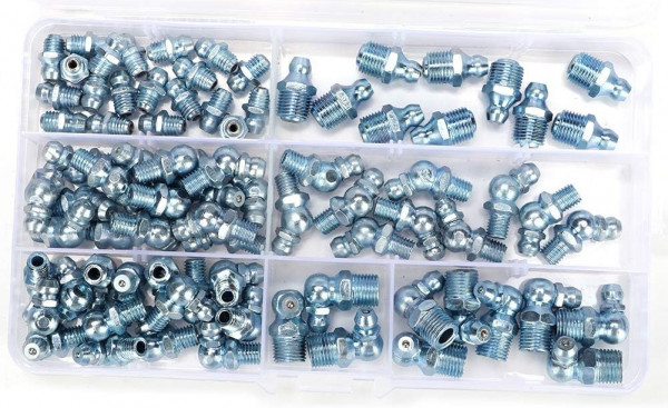 Schmiernippel Sortiment metrisch und Zollgrößen gerade- 45°- 90° Fettnippel 70 teilig