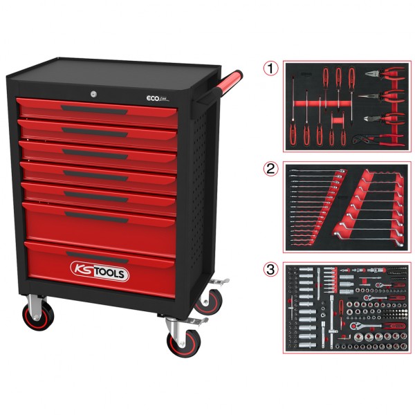 ECOline KS Tools Werkstattwagen mit 7 Schubladen mit 215 Premium-Werkzeugen