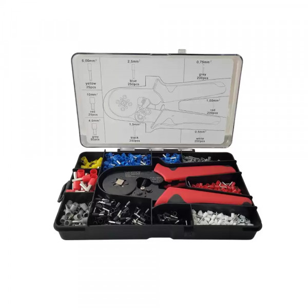 Crimpzange für Aderendhülsen 0,25 – 10 mm² mit Sortiment 0,5 – 10 mm²