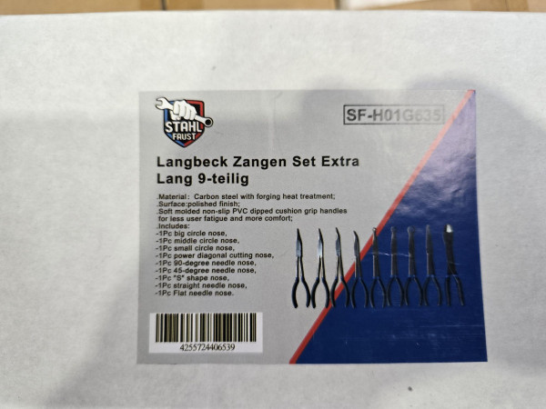 Langbeck Zangen Satz 9-tlg. extra Lange Ausführung