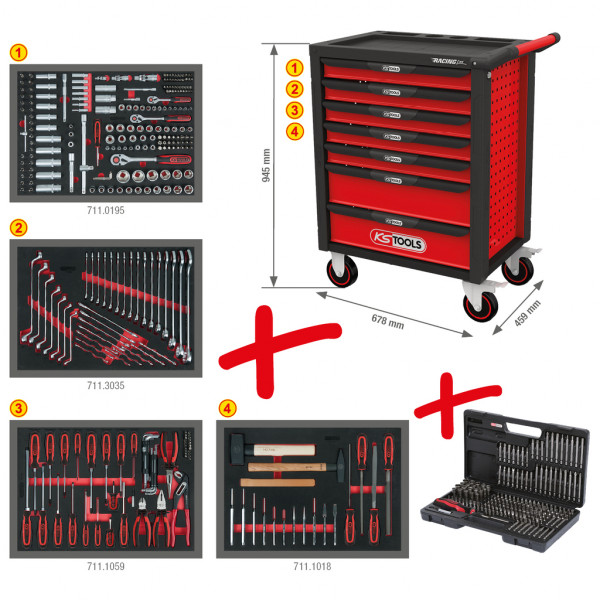 RACINGline KS Tools Werkstattwagen mit 7 Schubladen und 515 Premium-Werkzeugen