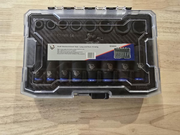 Kraft-Steckschlüsselsatz 16-teilig lang/kurz Schlagnüsse