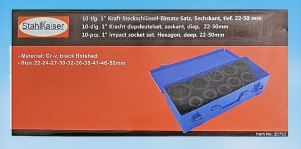 Kraft-Steckschlüssel Satz 6-Kant 22-50mm 1" 10tlg.